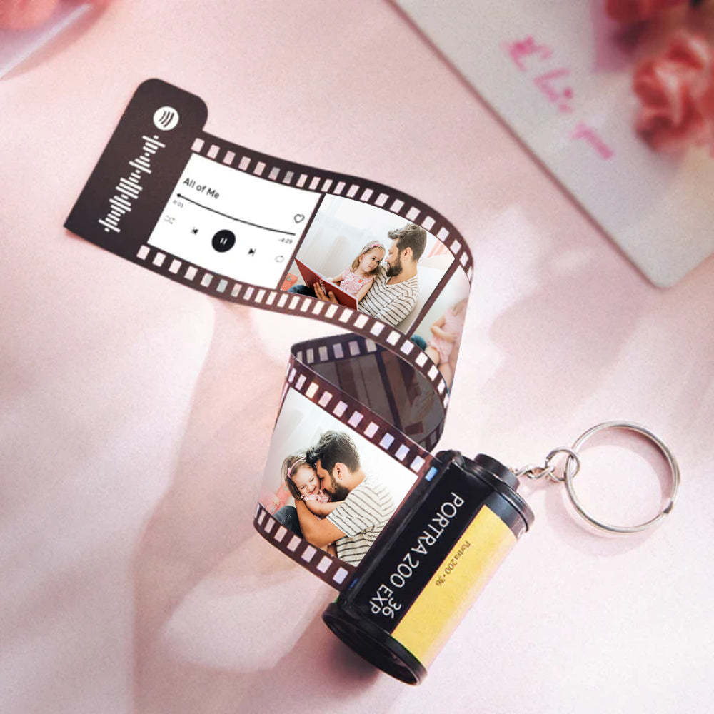 Gift For Father Spotify With Text Camera Roll Keychain Custom Photo Film Roll Keychain With Spotify Code - mycustomtirecover