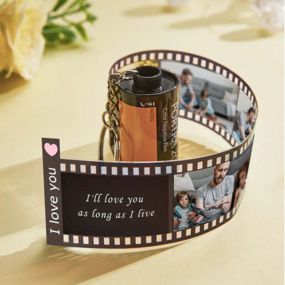 Gift For Dad Custom Text For The Film Roll Keychain Personalized Picture Camera Roll Keychain with Reel Album Father's Day Gift - mycustomtirecover