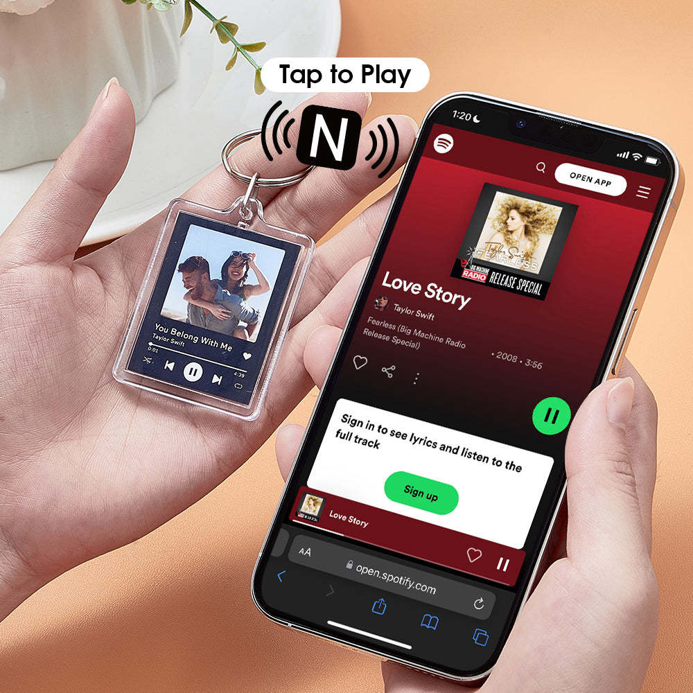 Custom Spotify Music Keychain Tap to Play NFC Tag Keychain Unique Gift for Lover - mycustomtirecover
