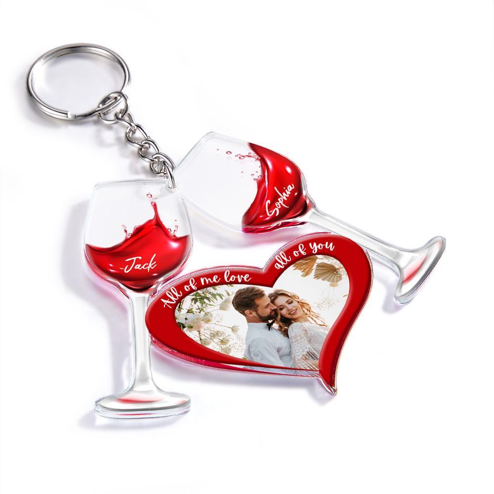 Personalized Couple Wine Glass Car Ornament Custom Name Photo Keychains - mycustomtirecover