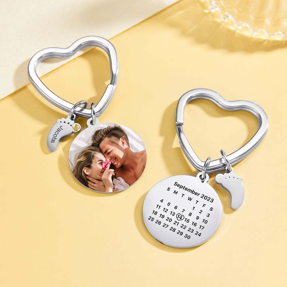 Custom Photo Calendar Keychain with Baby Feet Charm Personalized Calendar the Perfect Heartfelt Gift - mycustomtirecover