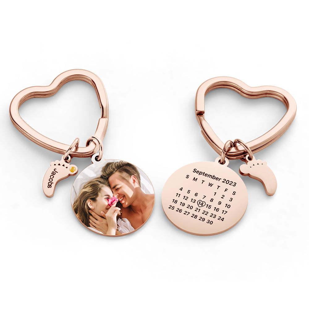 Custom Photo Calendar Keychain with Baby Feet Charm Personalized Calendar the Perfect Heartfelt Gift - mycustomtirecover