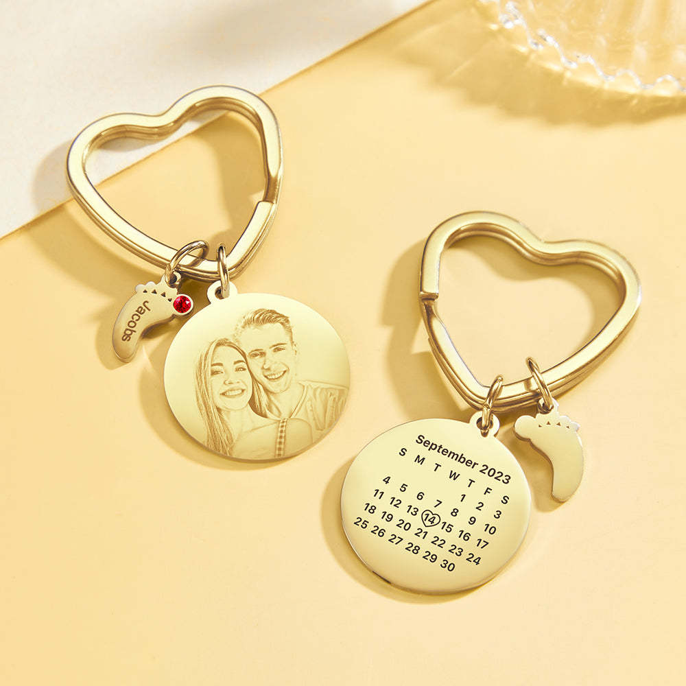 Custom Photo Calendar Keychain with Baby Feet Charm Personalized Calendar the Perfect Heartfelt Gift - mycustomtirecover