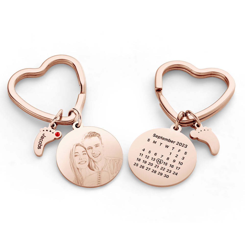 Custom Photo Calendar Keychain with Baby Feet Charm Personalized Calendar the Perfect Heartfelt Gift - mycustomtirecover