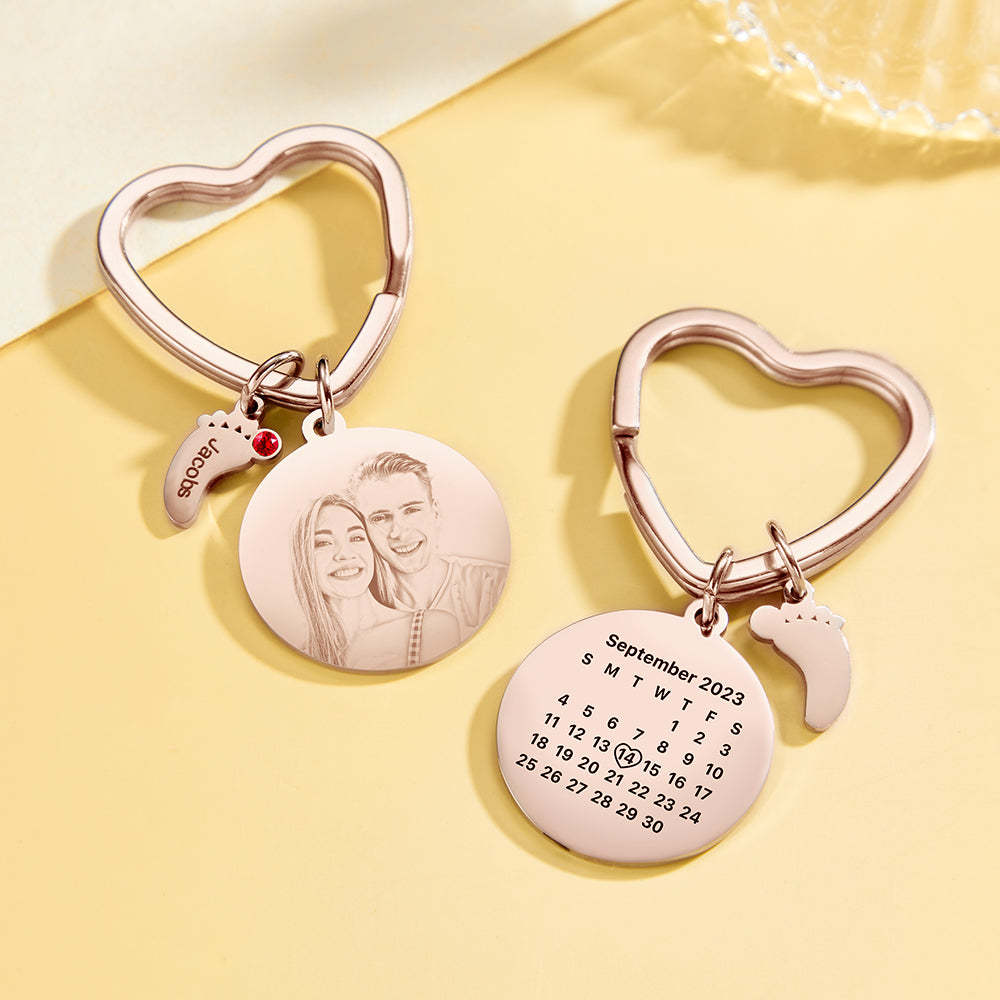 Custom Photo Calendar Keychain with Baby Feet Charm Personalized Calendar the Perfect Heartfelt Gift - mycustomtirecover