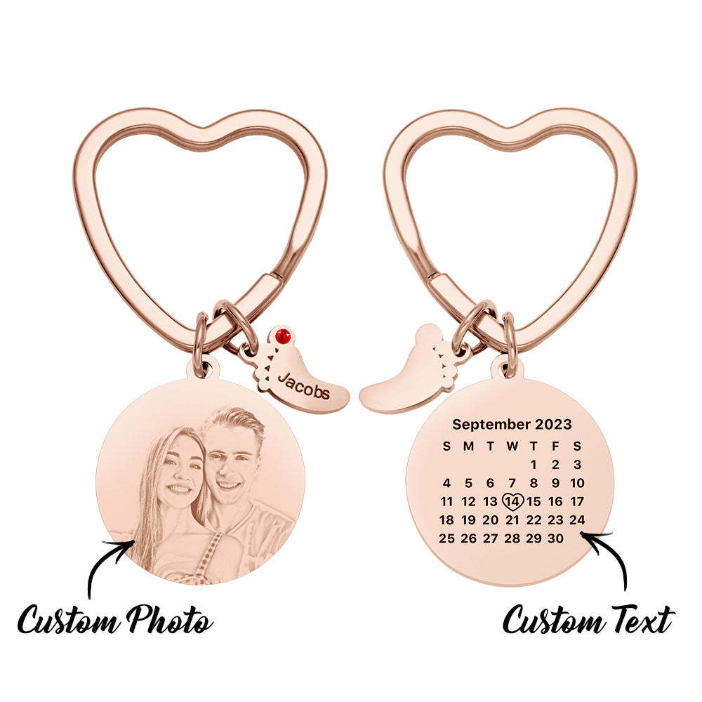 Custom Photo Calendar Keychain with Baby Feet Charm Personalized Calendar the Perfect Heartfelt Gift - mycustomtirecover