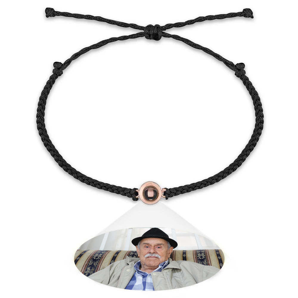 Personalized Photo Projection Couple Bracelet Braided Black Rope Bracelet Gift for Parents and Grandparents - mycustomtirecover