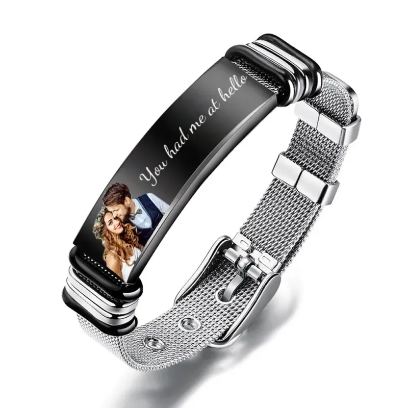 Custom Photo And Engraved Stainless Steel Bracelet Best Something New Gift for Wedding Day