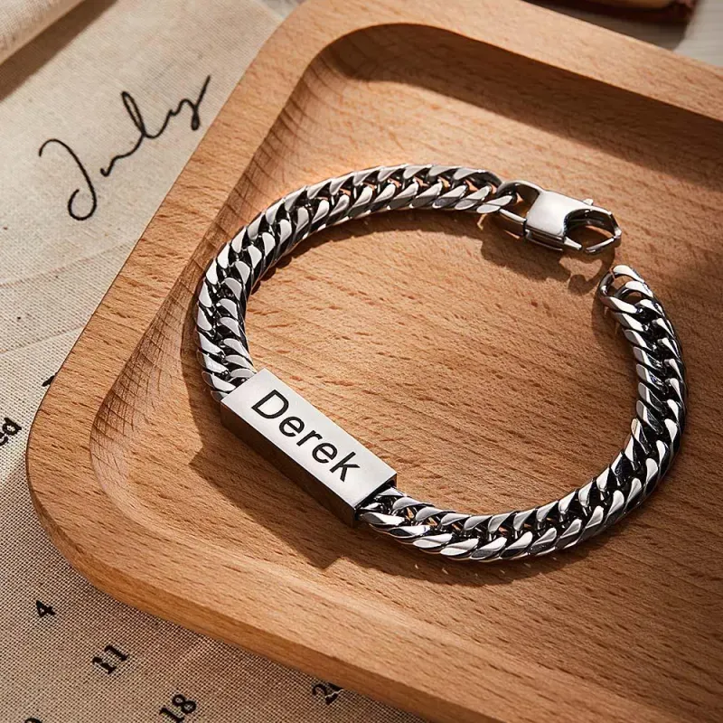 Custom Text Name Men's Bracelet Engraved Exquisite Bar Bracelet