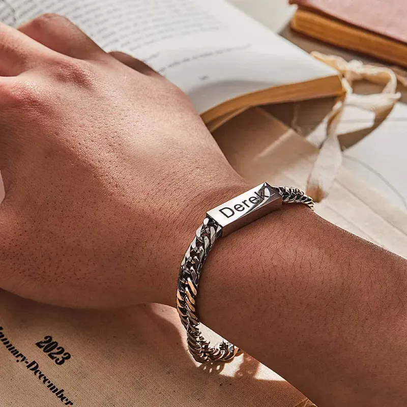 Custom Text Name Men's Bracelet Engraved Exquisite Bar Bracelet