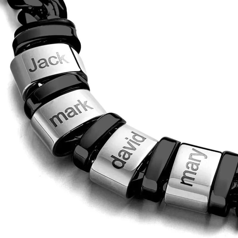 Personalized 1-6 Names Cuban Link Bracelet with Beads for Men Stainless Steel Custom Laser Engraved Jewelry