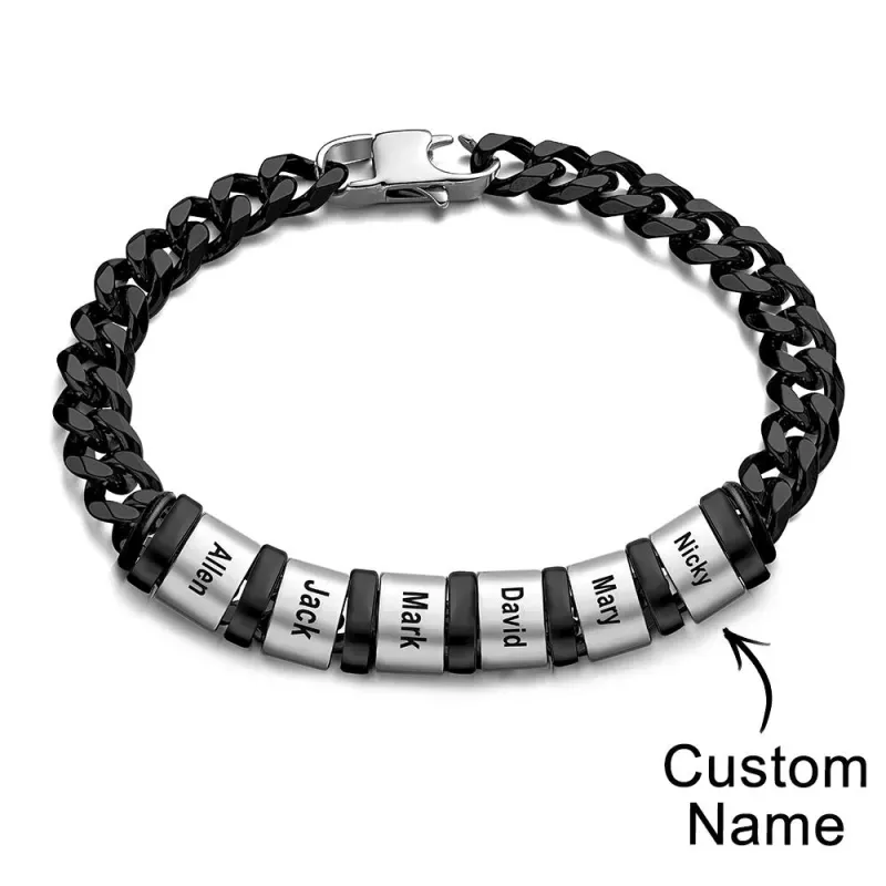 Personalized 1-6 Names Cuban Link Bracelet with Beads for Men Stainless Steel Custom Laser Engraved Jewelry