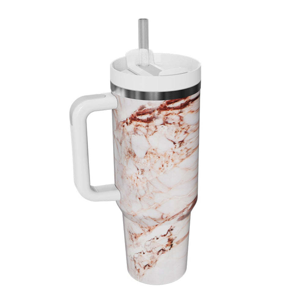 40oz Insulated Mug with Handle and Straw Marble Pattern Stainless Steel Travel Cup Gift for Family Friends Couples - mycustomtirecover