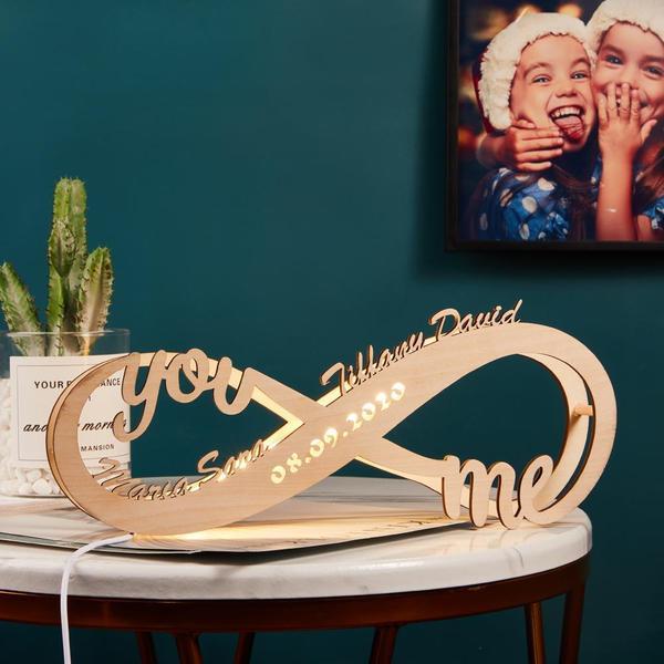 Gift for Her Custom Infinity I Love You Night Light Engraved Wood Lamp