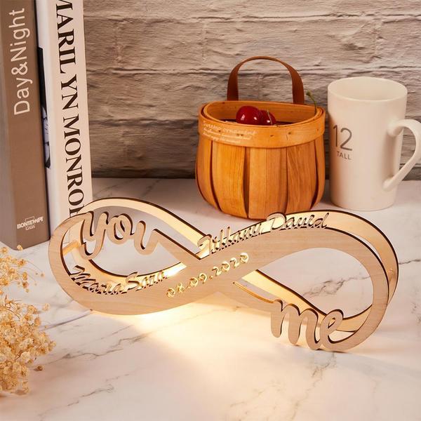 Gift for Her Custom Infinity I Love You Night Light Engraved Wood Lamp