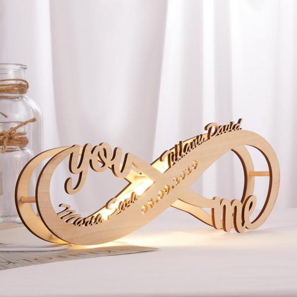 Gift for Her Custom Infinity I Love You Night Light Engraved Wood Lamp