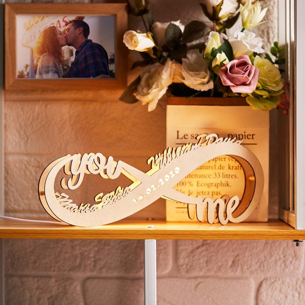 Gift for Her Custom Infinity I Love You Night Light Engraved Wood Lamp