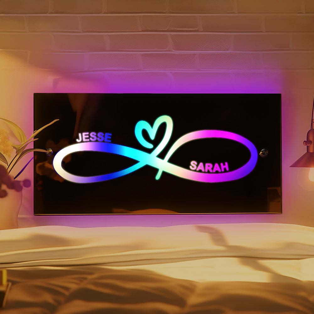 Personalized Name Mirror Light Infinity Heart Couple Gift - photomoonlamp