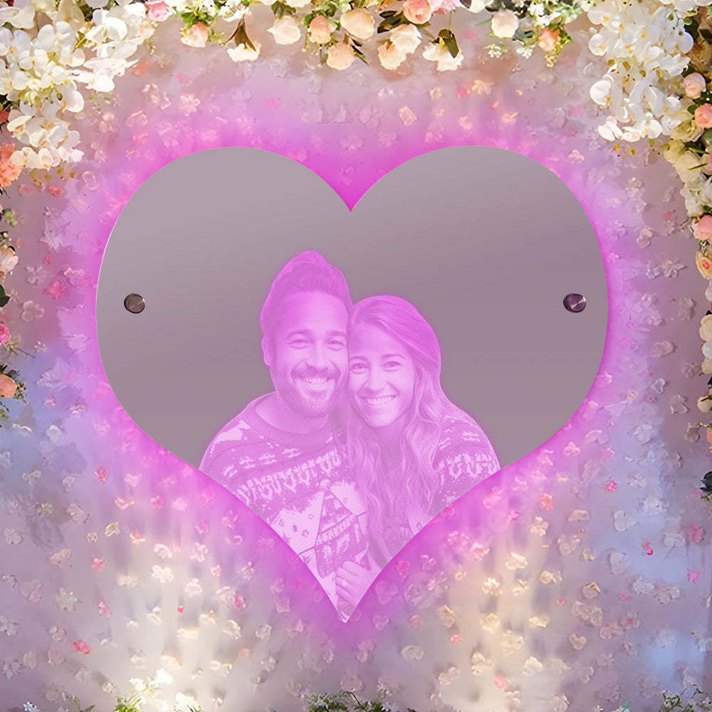 Personalized Heart Shaped Photo Led Mirror Light Couple Gift - photomoonlamp