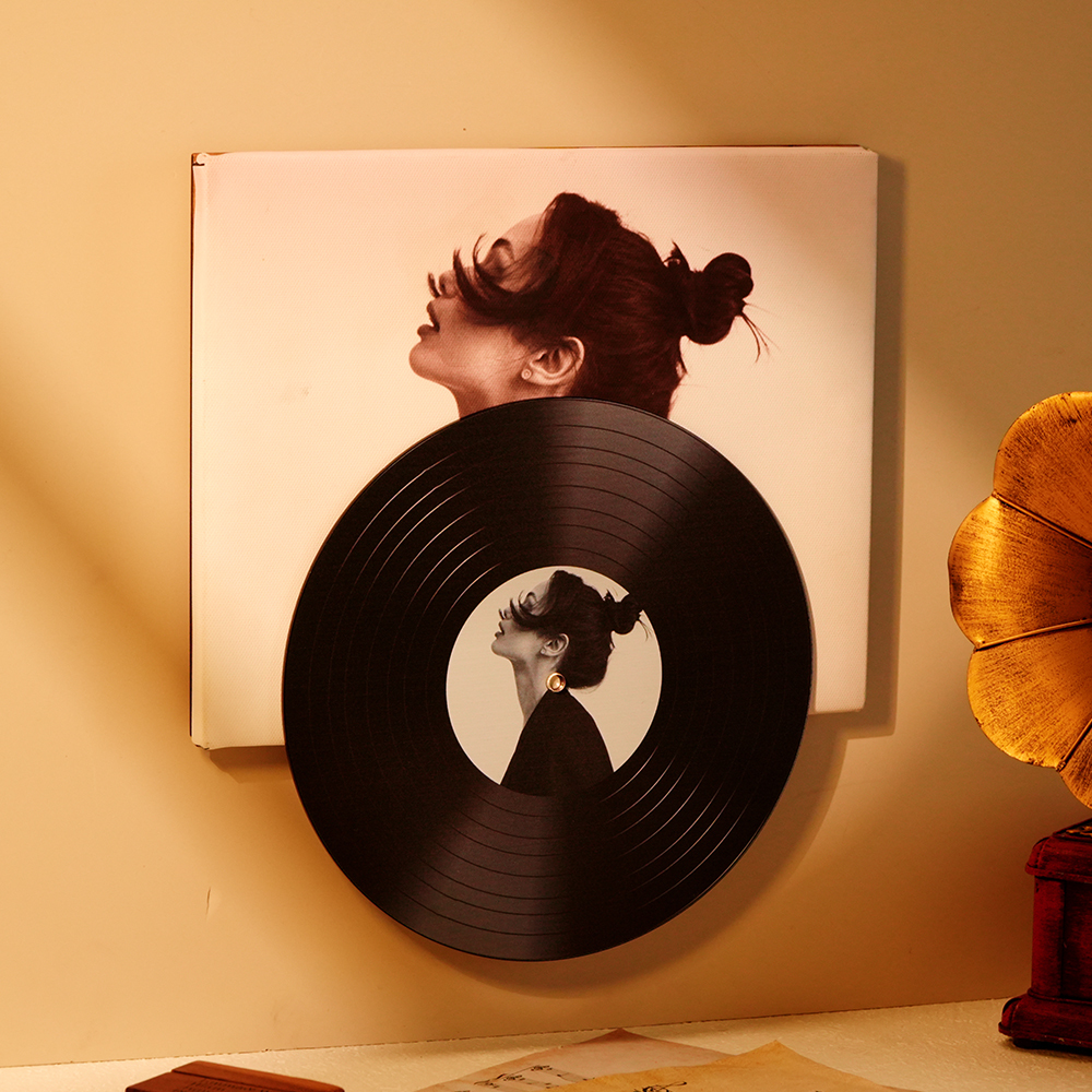 Custom Photo Vinyl Music Wall Art Vinyl Record Player No Phone Needed Just Click to Play Lingering Memory Music Best Father’s Day Gift for Dad