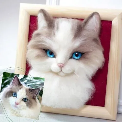 Customized Felted Cat Portrait, Perfect Decor, Gift for Pet Memorial for Cat Owners and Lovers