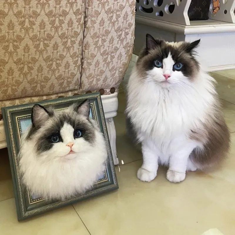 Realistic Needle Felting Cat Portrait, Custom Felting Cat Portrait Pet Memorial Gift