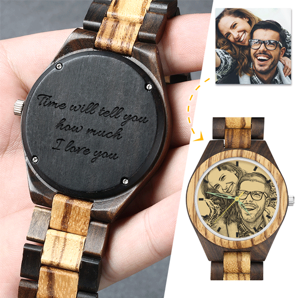 Custom Engraved Bamboo Photo Watch Wooden Strap