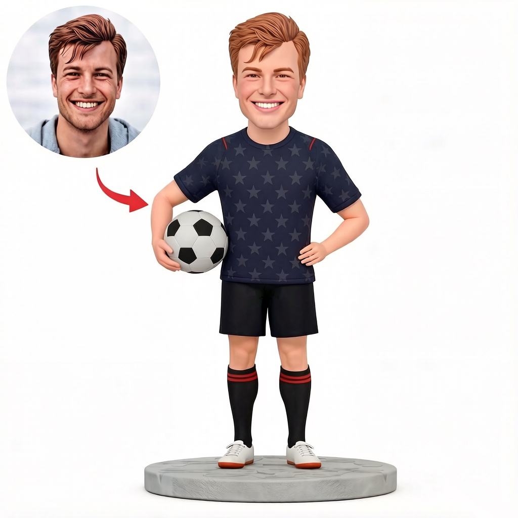 Personalized USA Style Soccer Bobblehead from Photo, Custom Bobblehead Engraved with Text
