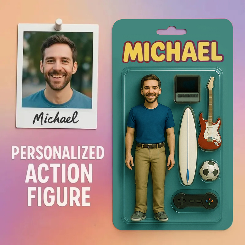 Custom Action Figure Pack Packaging Toy Box Style Art Gift Personalized Acrylic Car Hanger Gift for Dad - MyFaceBobbleheads