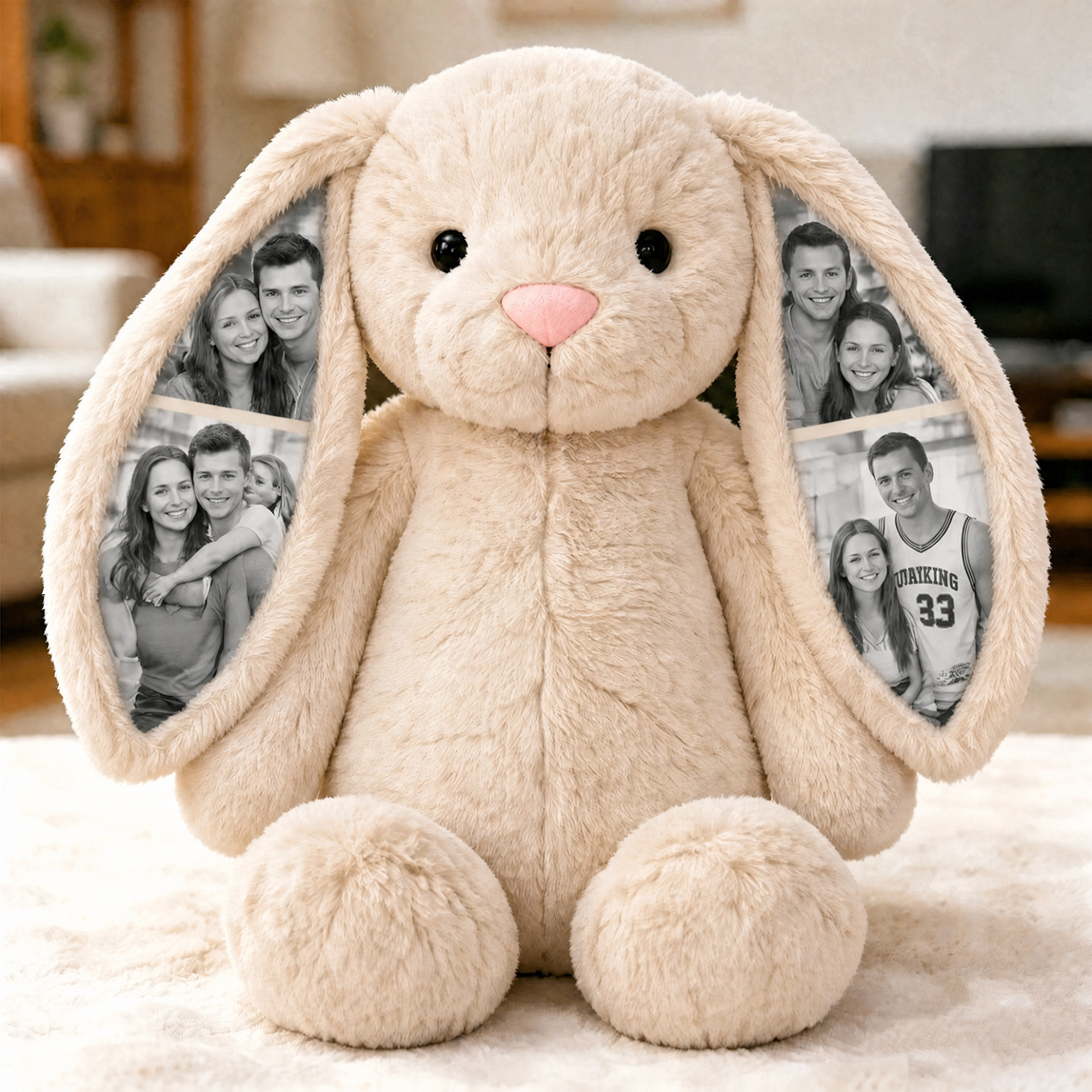 Custom Photo Couple Bunny Plush Personalized Hidden Ear Picture Bunny Gift for Couples Anniversary Gifts - MyFaceBobbleheads