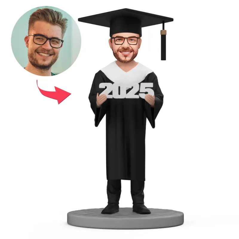2025 Custom Graduation Bobbleheads Man in Bachelor Cap with Engraved Text