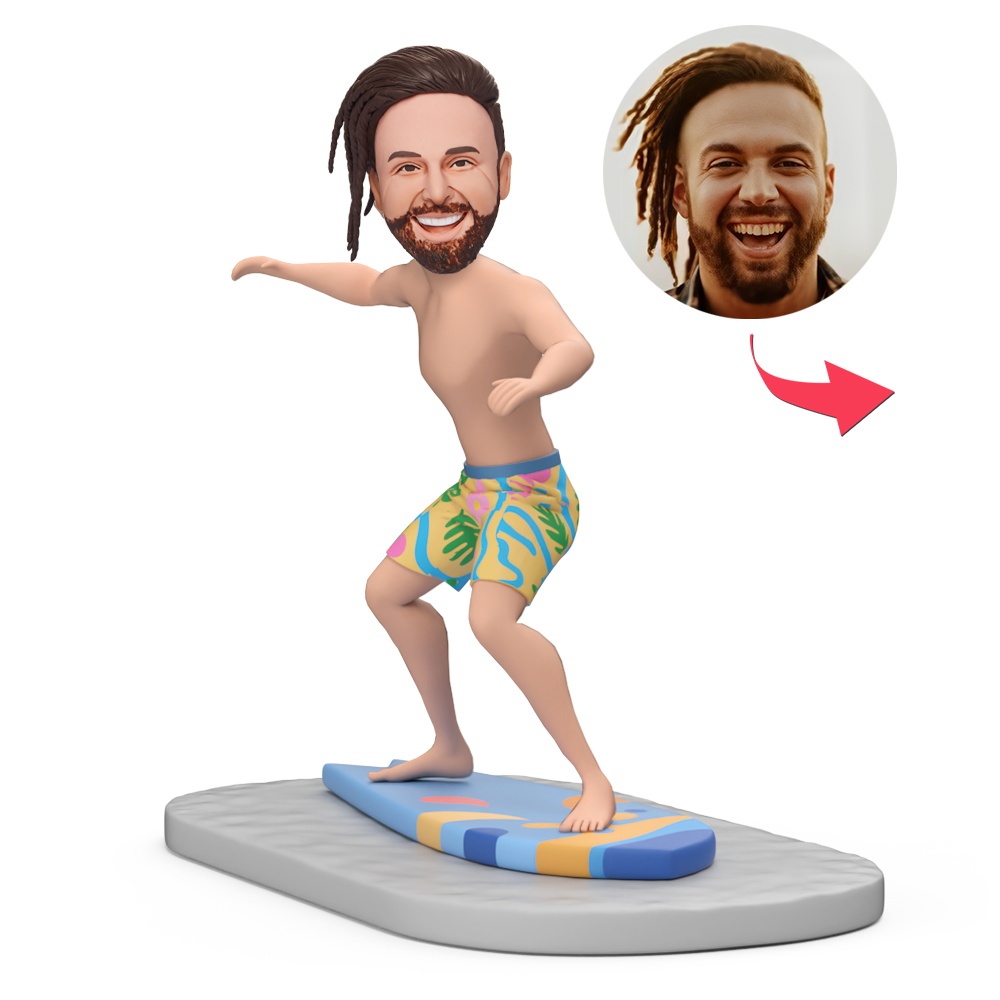 Surfing Man Custom Bobblehead with Engraved Text - MyFaceBobbleheads