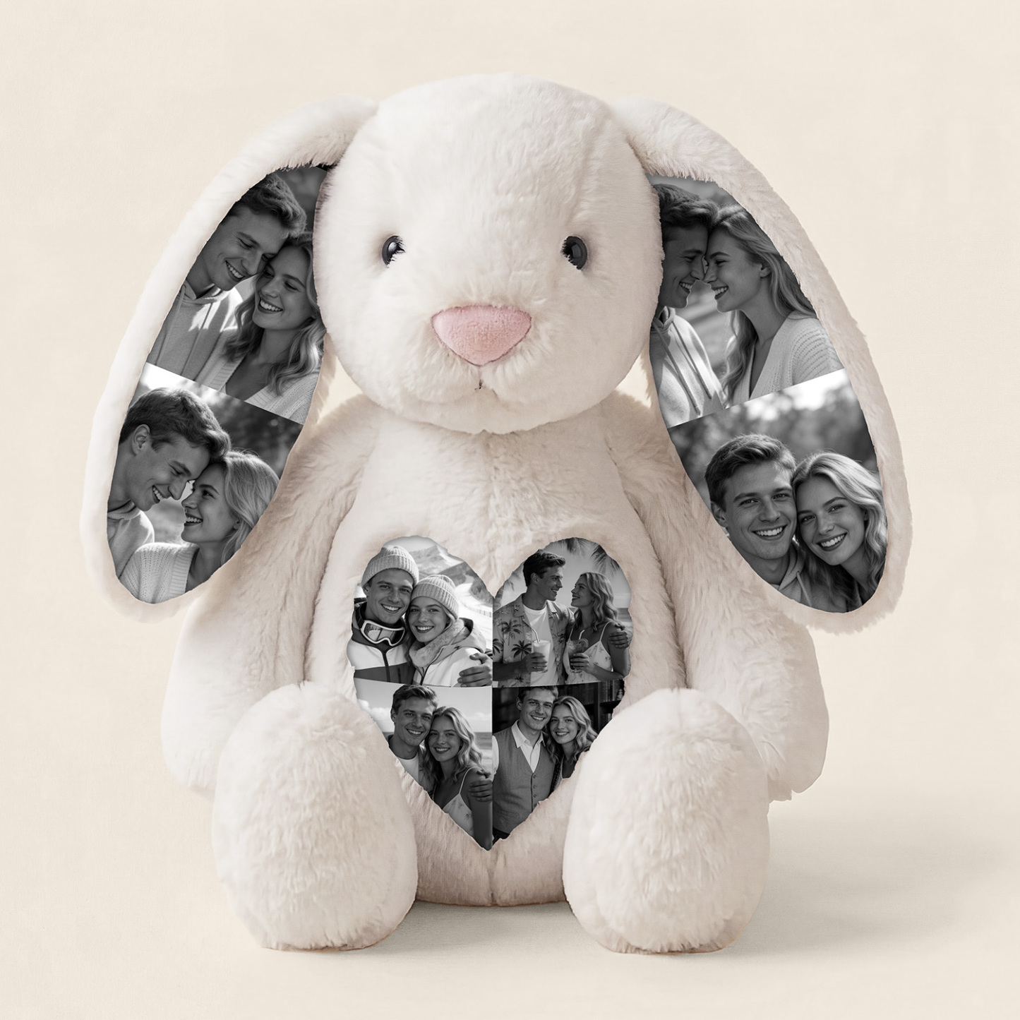 Custom Photo Couple Bunny Plush Personalized Hidden Ear Picture Bunny Gift for Couples Anniversary Gifts - MyFaceBobbleheads