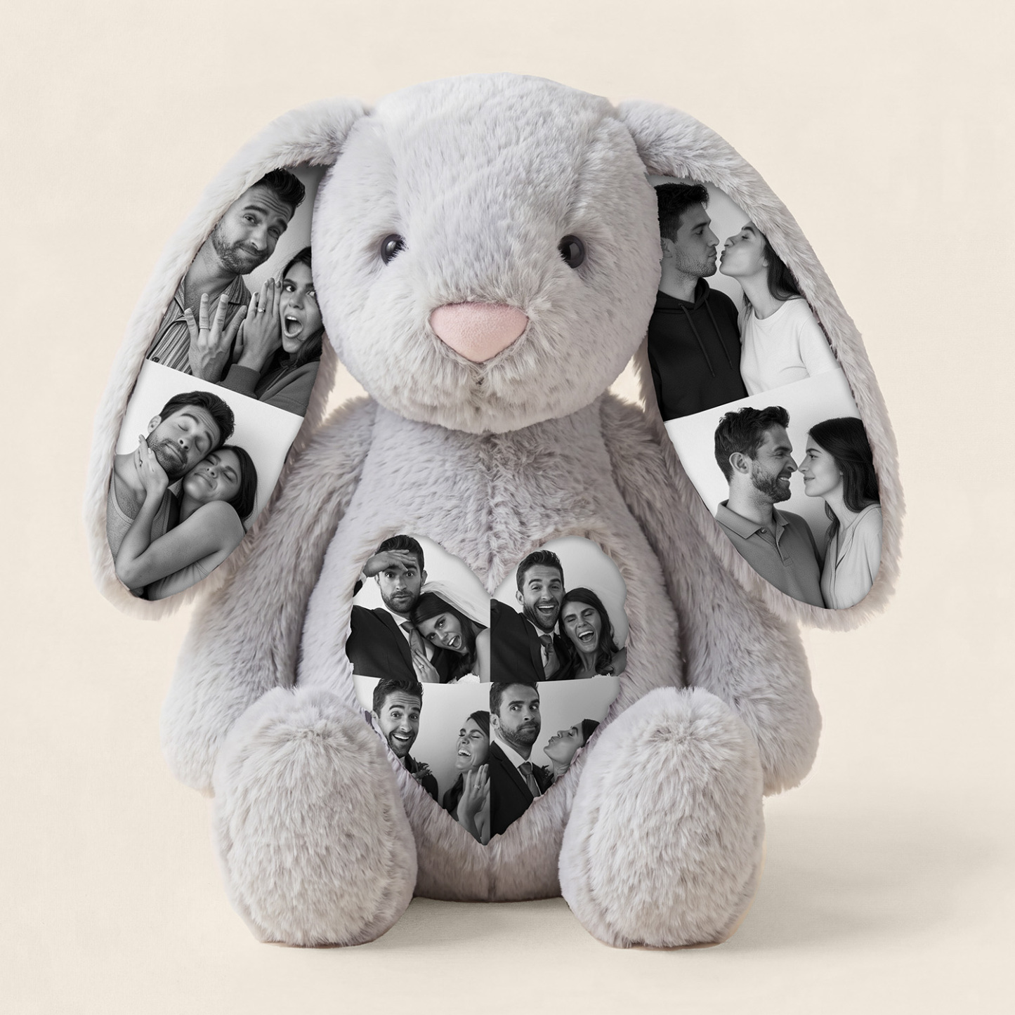 Custom Photo Couple Bunny Plush Personalized Hidden Ear Picture Bunny Gift for Couples Anniversary Gifts - MyFaceBobbleheads