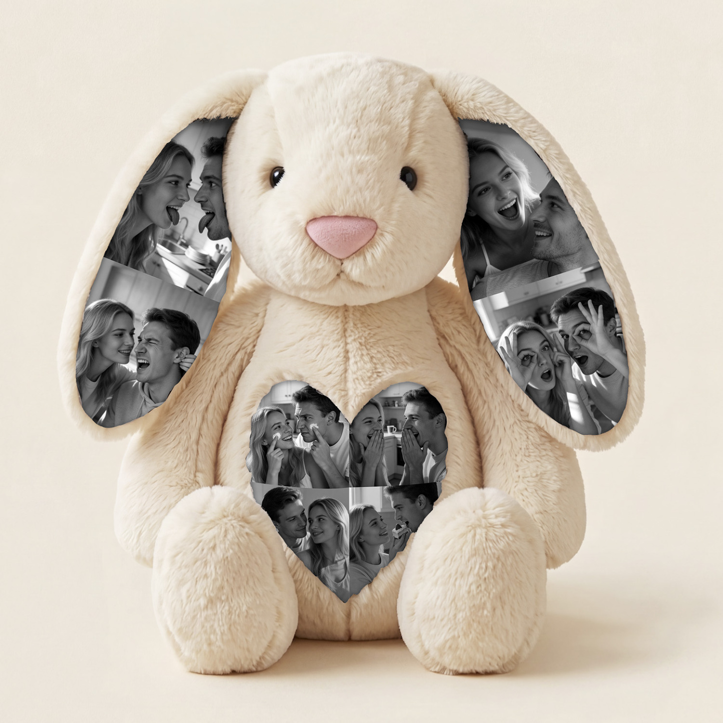 Custom Photo Couple Bunny Plush Personalized Hidden Ear Picture Bunny Gift for Couples Anniversary Gifts - MyFaceBobbleheads