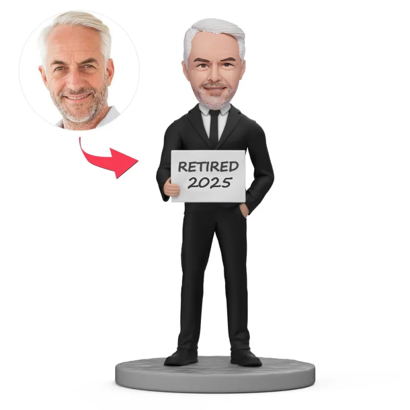 2025 Retired Male Wear Suit Custom Bobblehead with Engraved Text