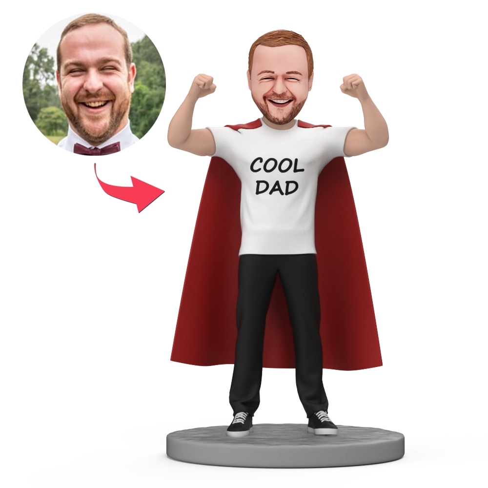 Super Cool Dad Wear Red Cloak Custom Bobblehead with Engraved Text - MyFaceBobbleheads
