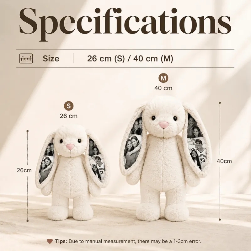Custom Heartbeat Memory Bunny Plush – Custom Photo Bunny with Realistic Heartbeat Module, Comfort & Sleep Companion Gift for Couples - MyFaceBobbleheads