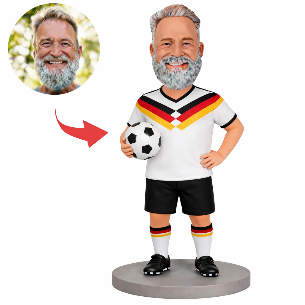 Personalized Germany Style Soccer Bobblehead from Photo, Custom Bobblehead Engraved with Text