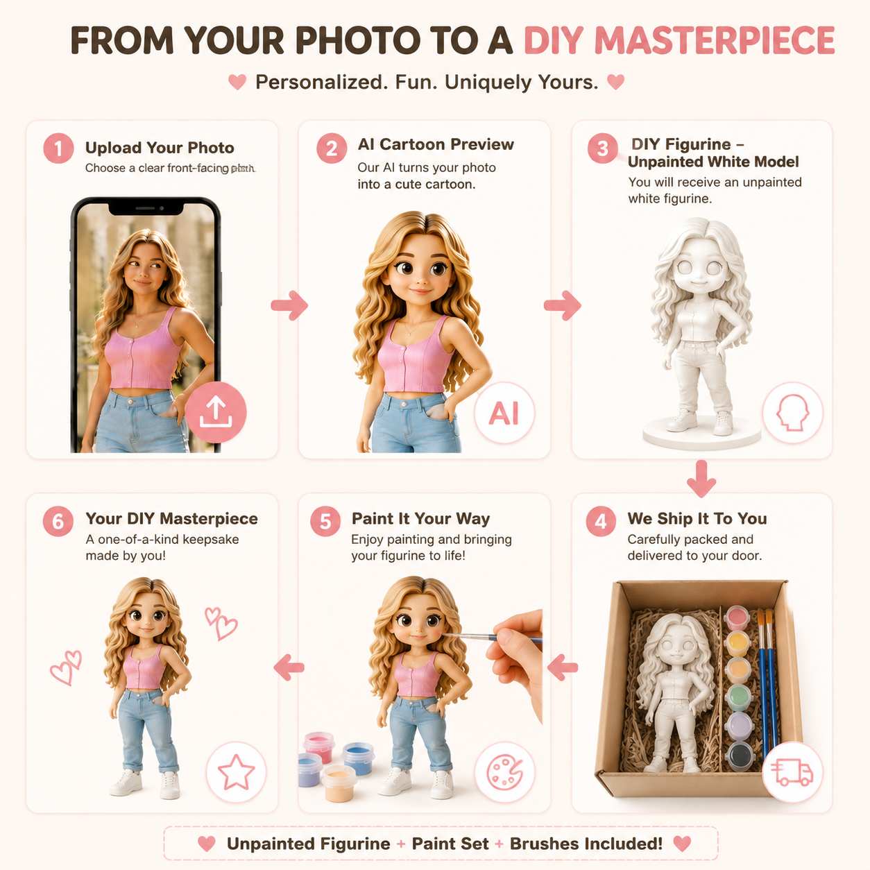 Custom DIY Paintable Plaster Figurine from Your Photo | Personalized Cartoon Gift for Family, Couples, Kids & Friends - MyFaceBobbleheads