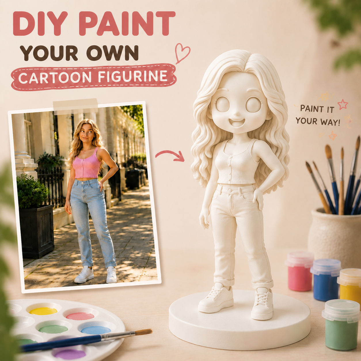 Custom DIY Paintable Plaster Figurine from Your Photo | Personalized Cartoon Gift for Family, Couples, Kids & Friends - MyFaceBobbleheads