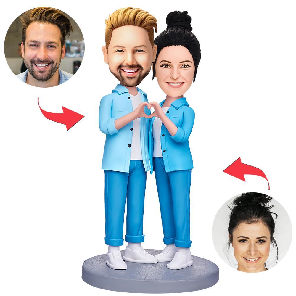 Valentine's Day Couple Hands In Heart Pose Custom Bobbleheads With Engraved Text