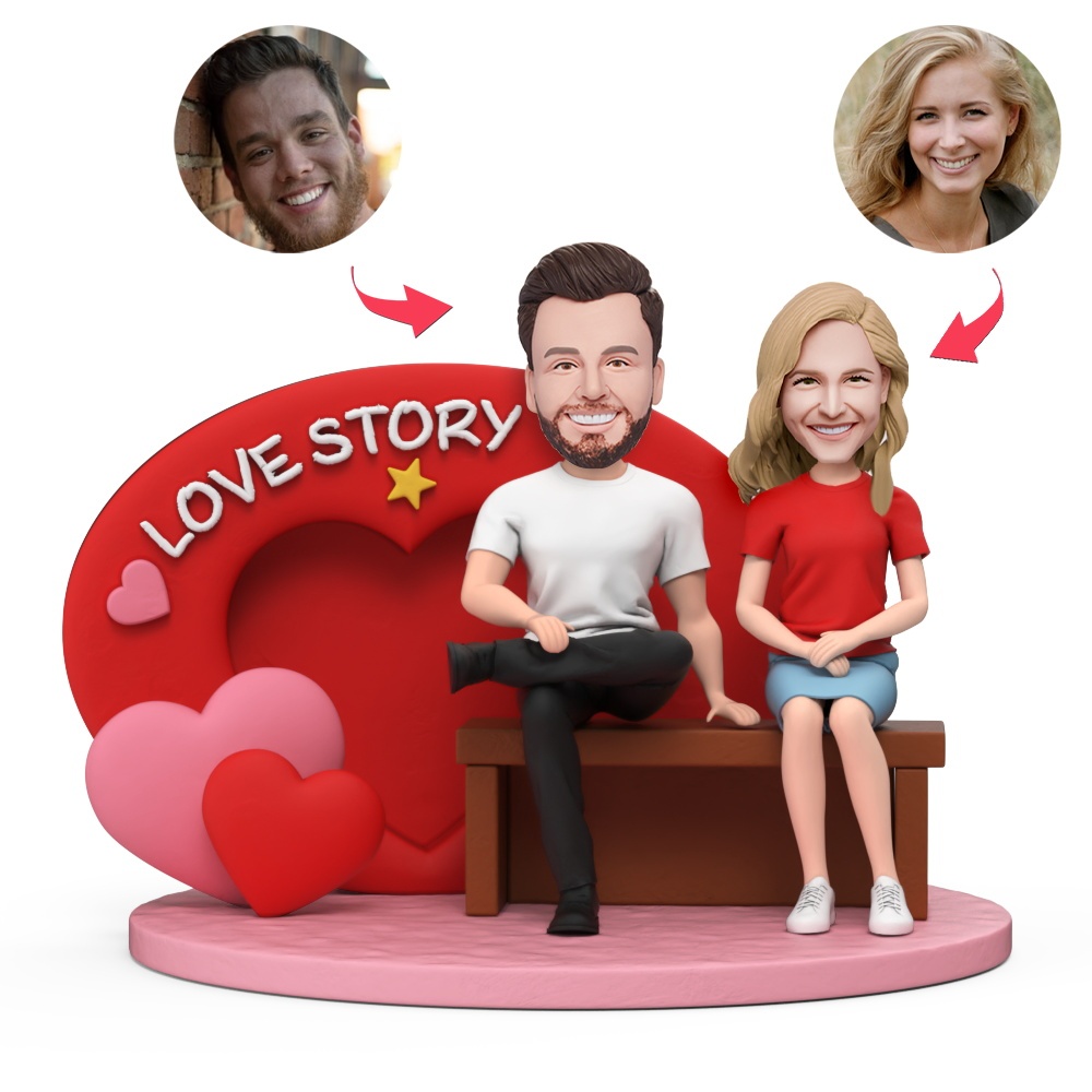 Custom Couple With Heart 2026 Custom Bobblehead With Engraved Text Gift for Anniversary for Valentine's Day - MyFaceBobbleheads