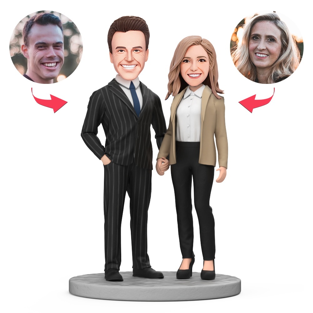Business Elites Couple Holding Hands Custom Bobblehead With Engraved Text Gift for Valentine's Day