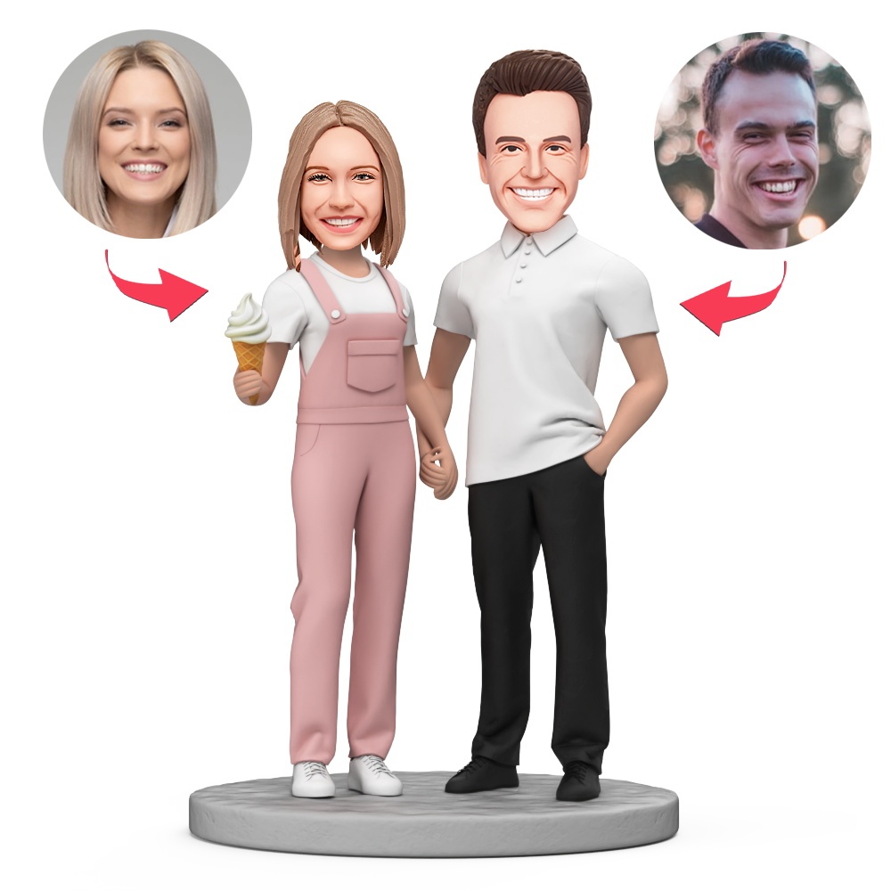 Lovers Holding Ice Cream Custom Bobblehead With Engraved Text Gift for Valentine's Day