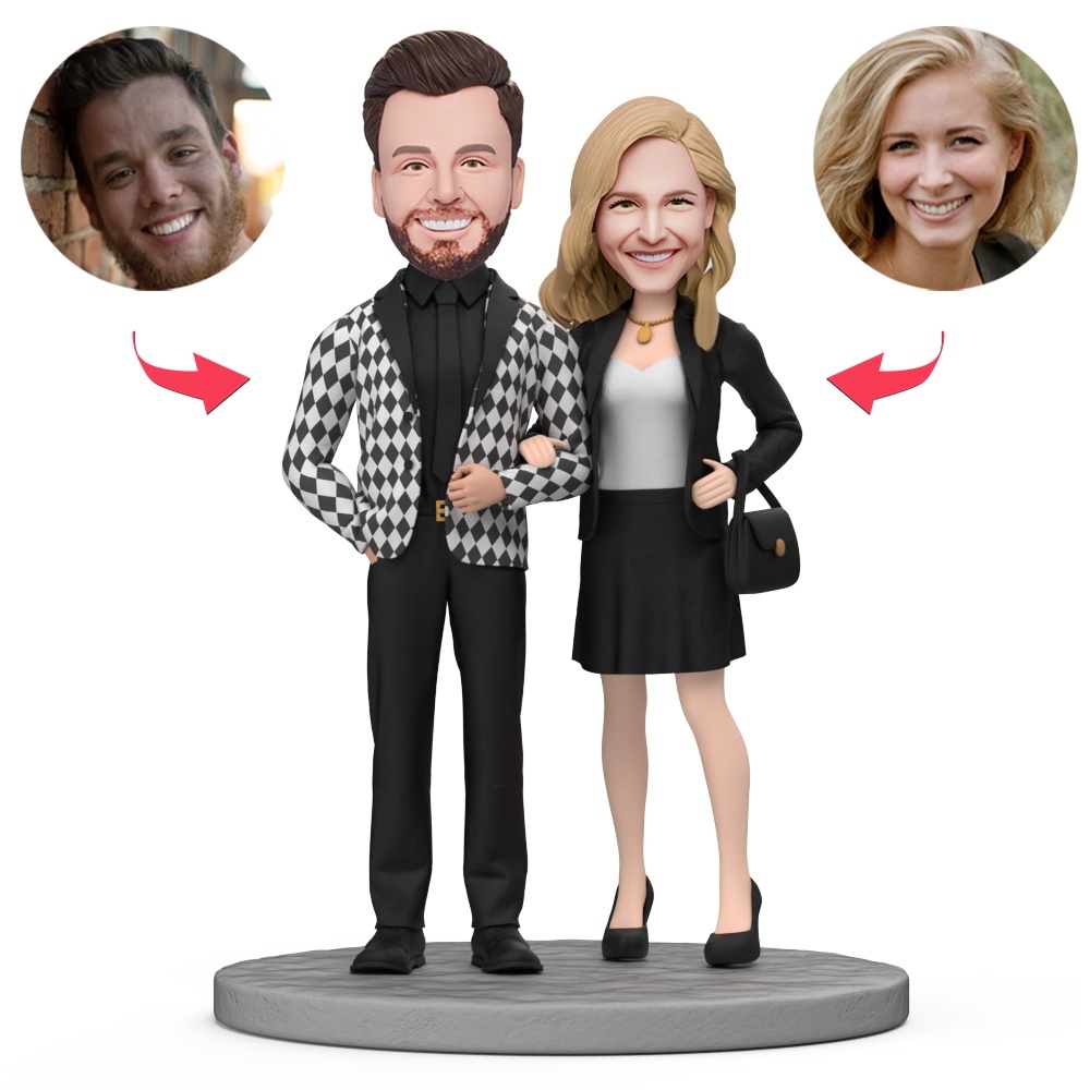 Outstanding Couple in Business Suit Custom Bobblehead With Engraved Text Gift for Valentine's Day