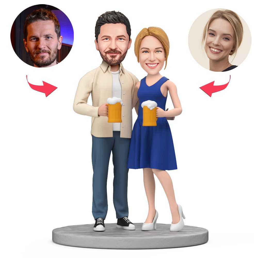 Couples Drinking Custom Bobblehead With Engraved Text Gift for Valentine's Day