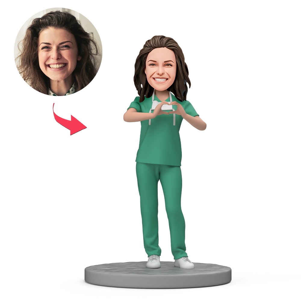 Female Nurse Compares Her Feelings Custom Bobblehead with Engraved Text - MyFaceBobbleheads