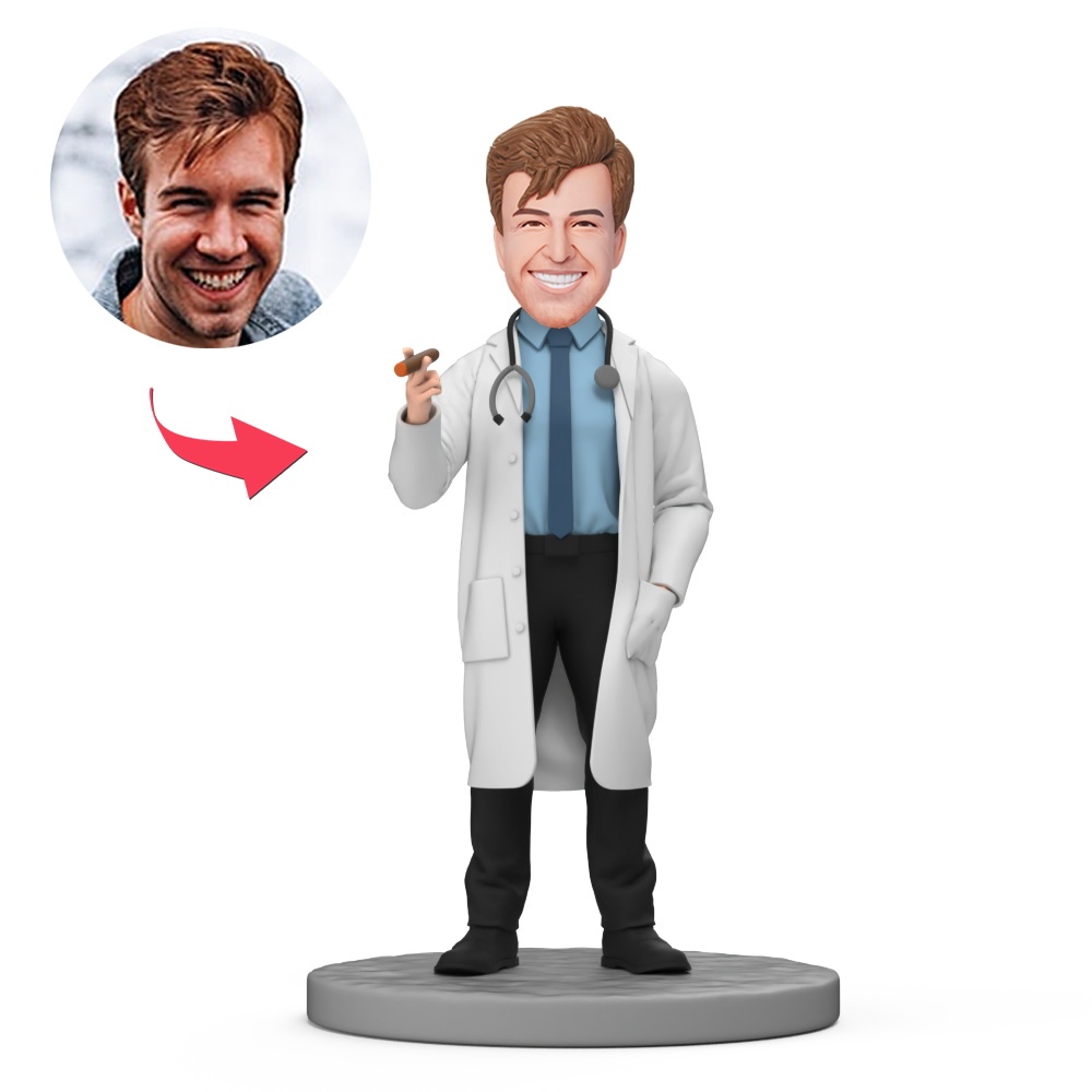 Doctor Hold Cigar Custom Bobblehead with Engraved Text
