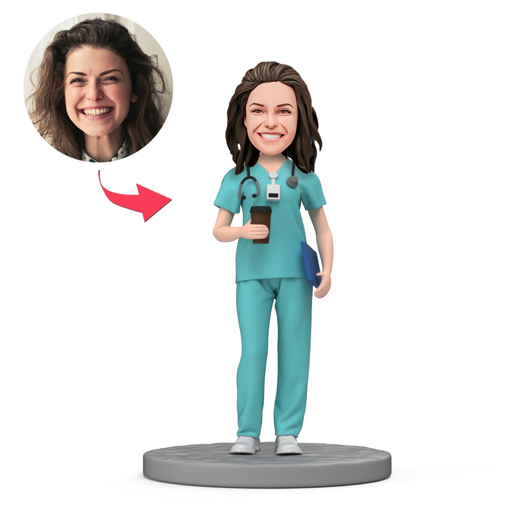 Nurse Hold Coffee Custom Bobblehead with Engraved Text